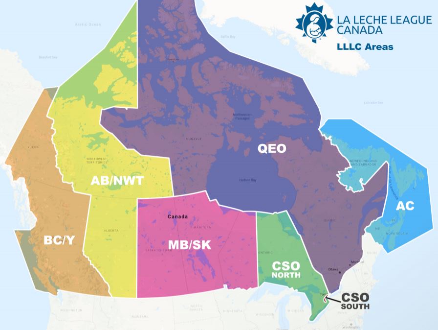 map of Canada with colourful geographic markings for LLLC Areas covering; BC & Yukon Area, AB & NWT Area, MB & SK Area, Central Southern Ontario Area, Quebec Easter Ontario and Nunavut Area, and Atlantic Canada Area