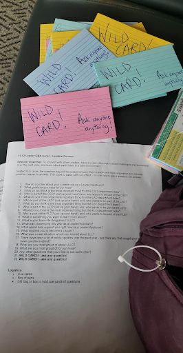 Planning the Leadersâ Connect session and lunchtime cue cards. AB Day