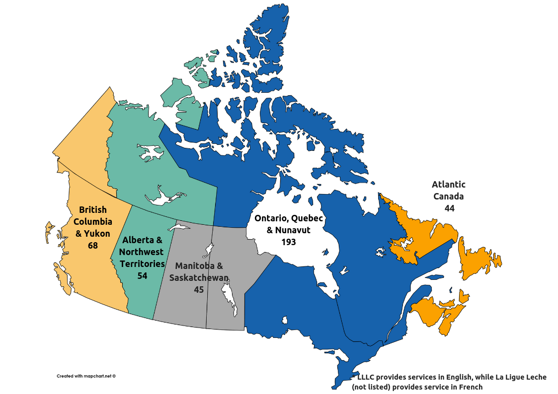 map of Canada with leaders listed per province statistics (Ontario, Quebec, Nunavut = 193, Saskatchewan & Manitoba = 45, Alberta & NWT = 54, BC & Yukon = 68, Atlantic = 44)