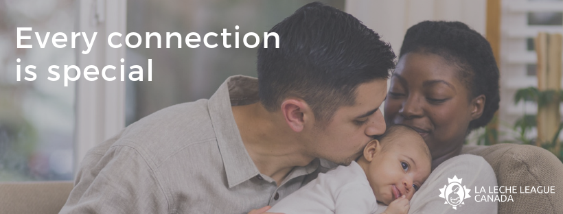 couple where male partner is kissing infant being held by the female and the caption 'Every connection is special'